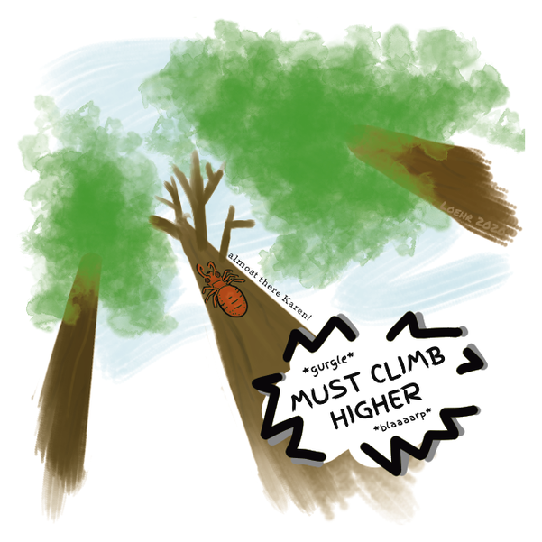 cartoon of ant climbing tree